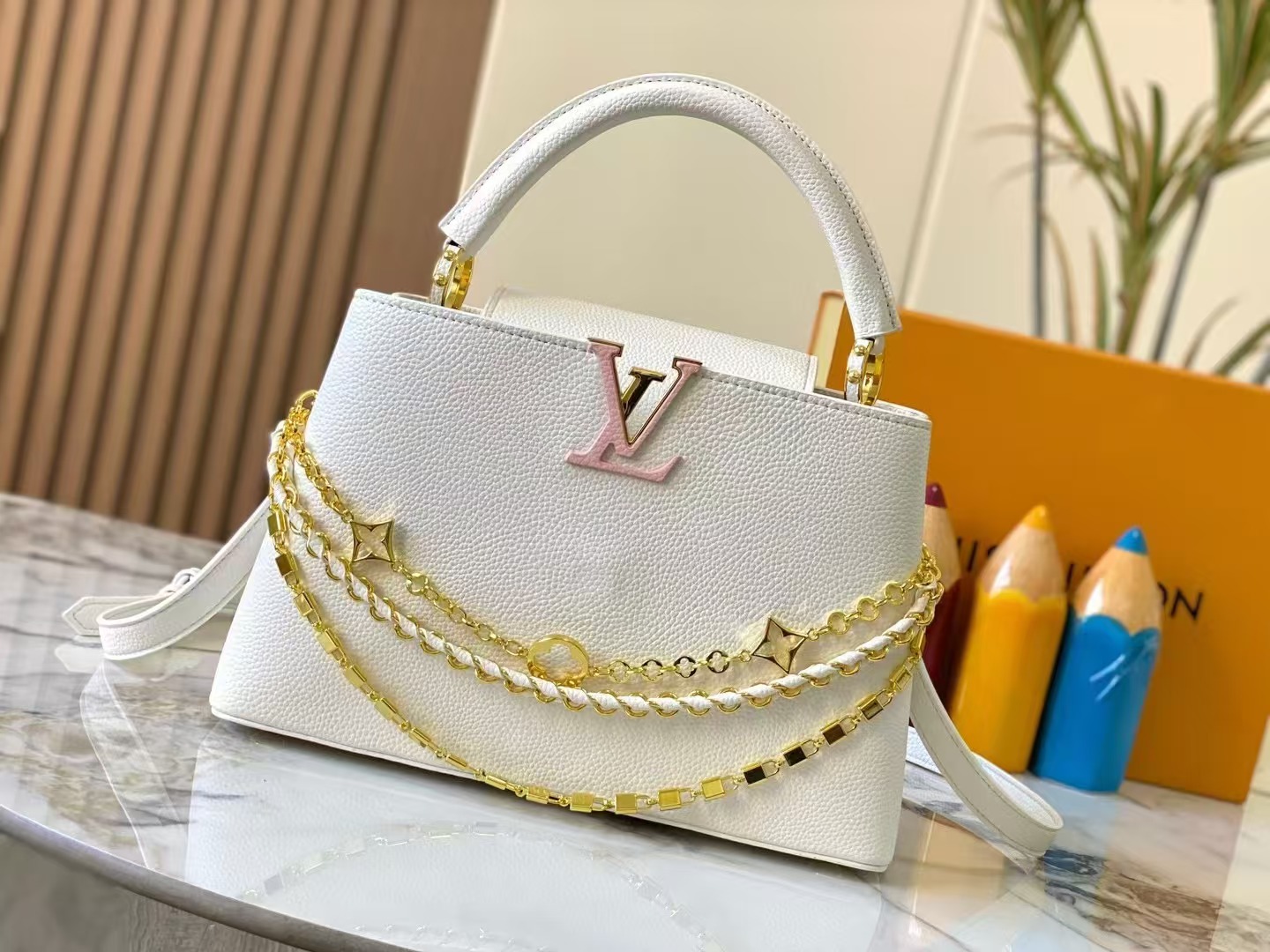 Louis Vuitton Capucines Bag White M12346